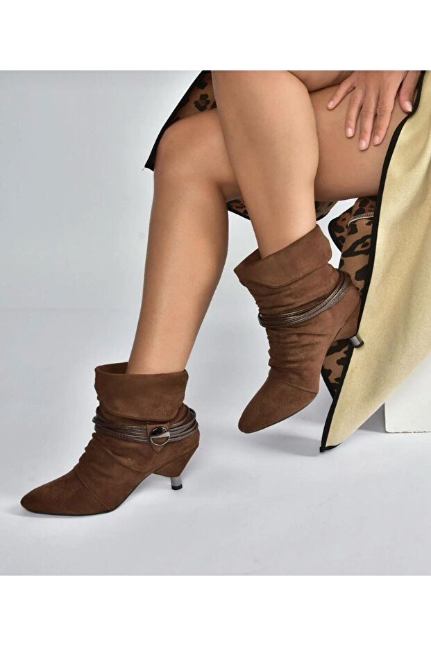 Süet Alçak Topuklu Kadın Bot - 1