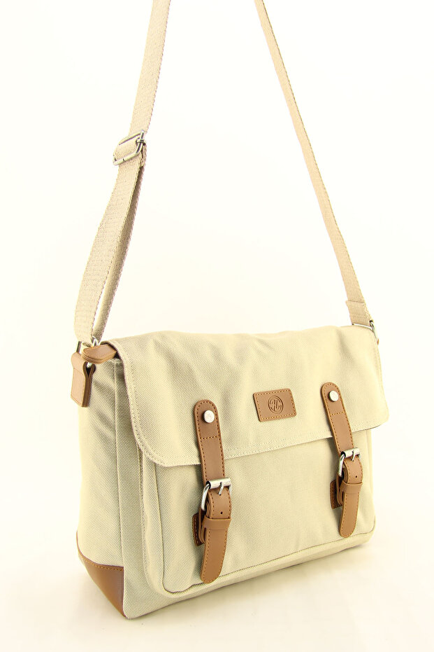 Unisex Beige Canvas Business School Briefcase Laptop Messenger Bag