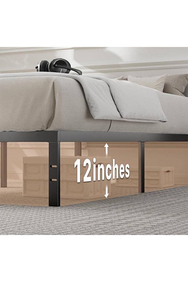 Bed Frame Metal Platform Bed Frame Mattress Foundation with Steel Slat Support No Box Spring - 6