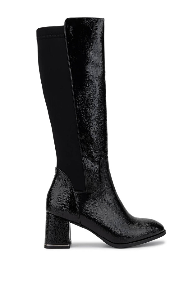 Women's Faux Leather Black Patent Leather Heeled Boots