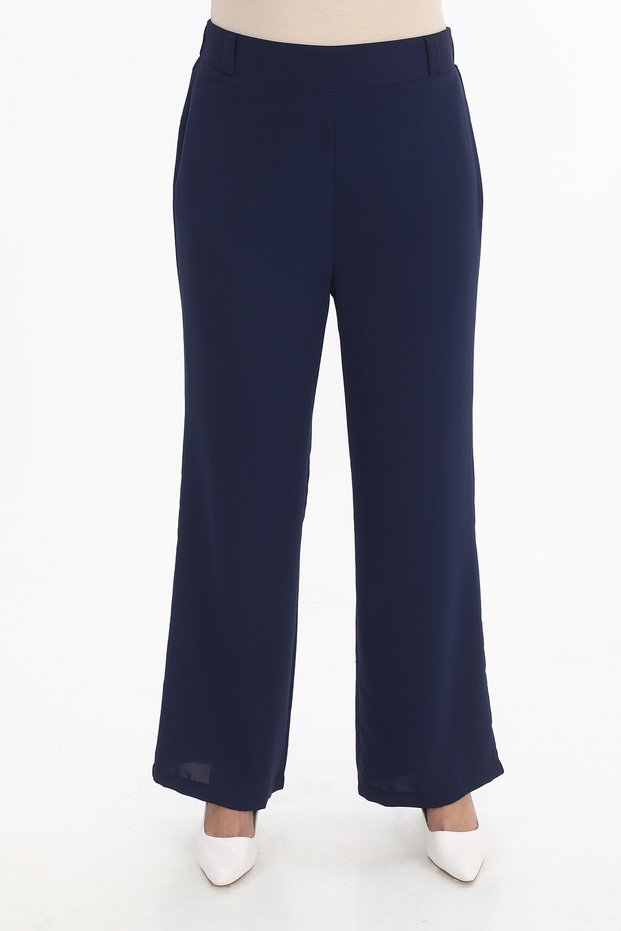 Plus Size Wide Leg Elastic Waist Straight Office and Casual Women's Trousers