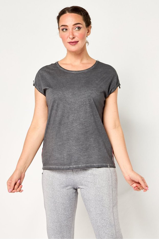 Women Sportswear Fit Short Sleeves Training Top, Dark Grey