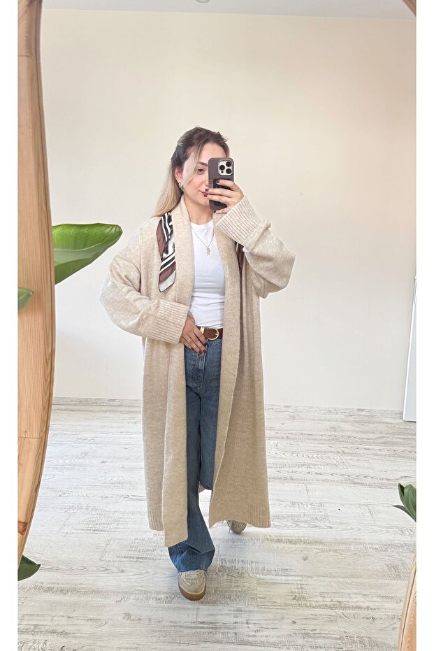 Triko Uzun Hırka / Ekru - 3