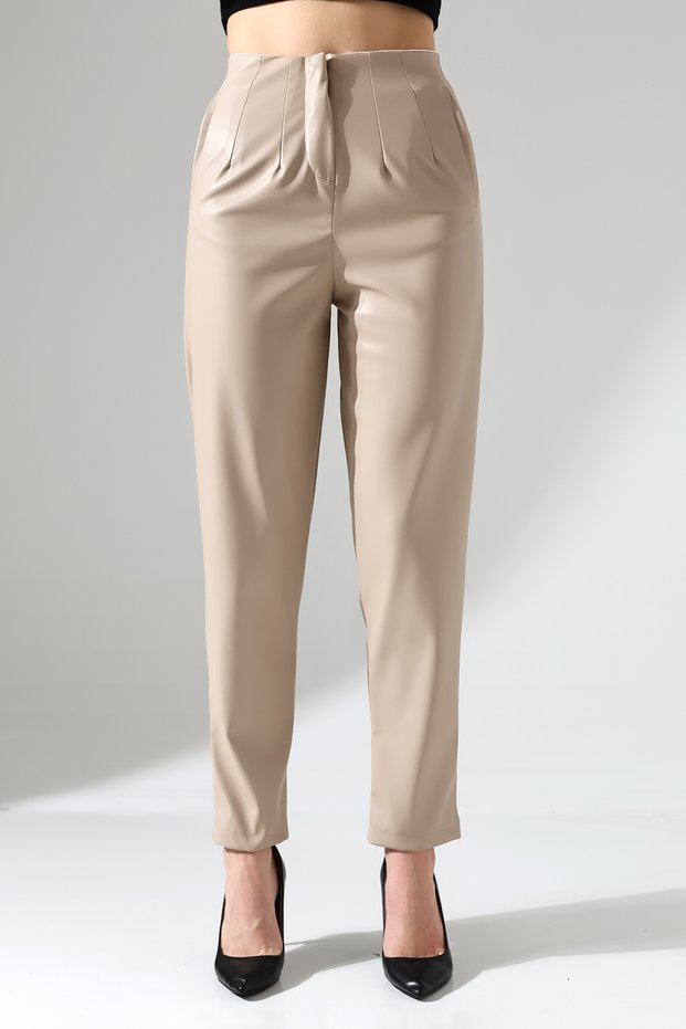 Women's Tredn Leather Pants with Pencil Waist and Zipper Closure
