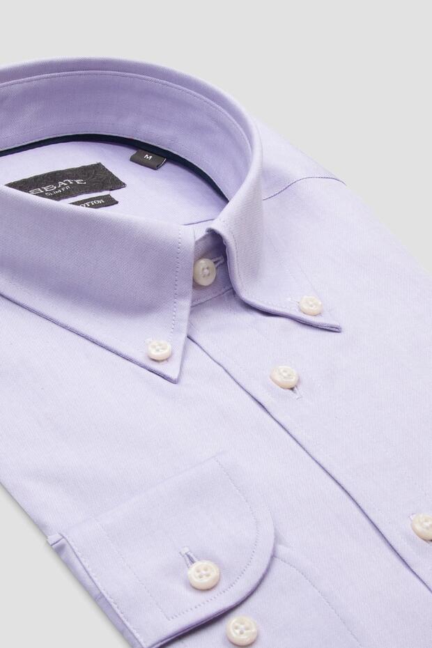 Carlo Royal Oxford Cotton Slim Fit Purple Button-Down Collar Men's Straight Shirt
