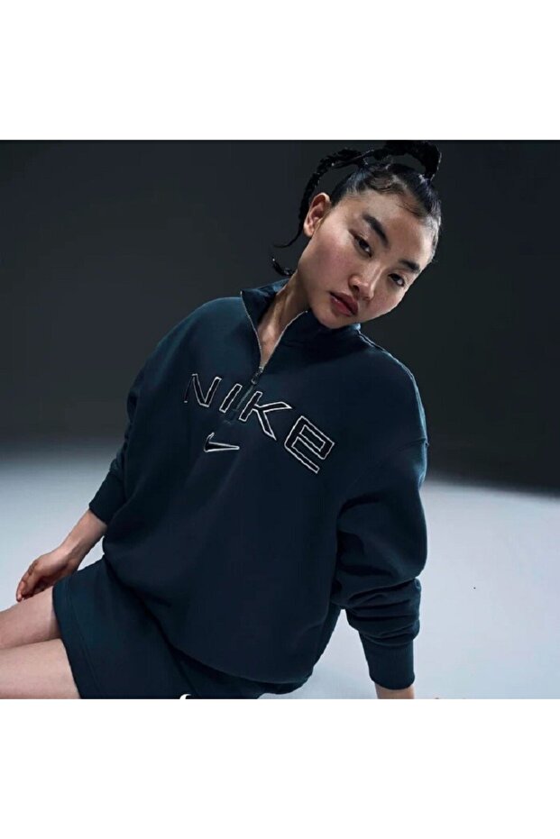 سترة نسائية من الصوف بسحاب نصفي وشعار من سلسلة Phoenix Fleece Special Series قصة فضفاضة