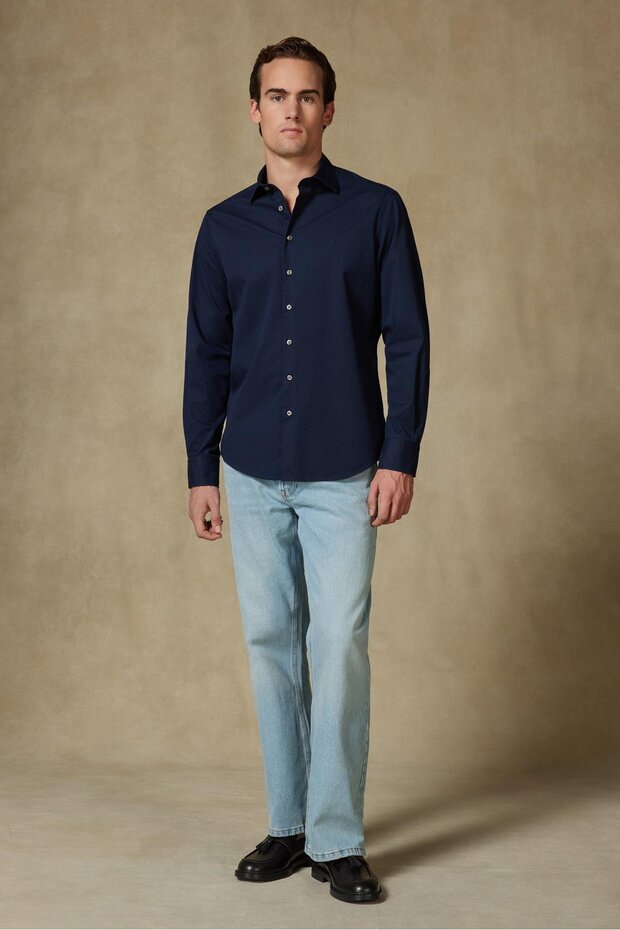 Piero Gabardin Cotton Comfort Fit Navy Blue Classic Collar Men's Plain Shirt