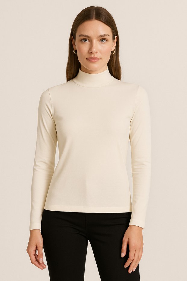 Women's Long Sleeve Half Fisherman Cotton Combed Body – Casual and Classic Use