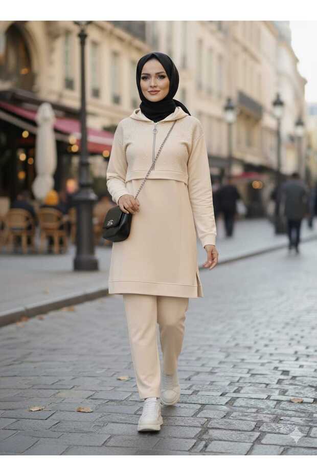 Women's New Season Stone-Embellished Top-To-Bottom Tunic Set