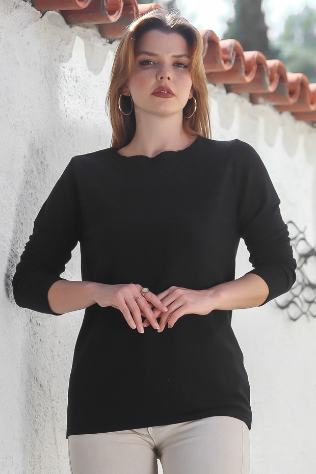 Black Boat Neck Long Sleeve Glitter Casual Knit Sweater 65 60