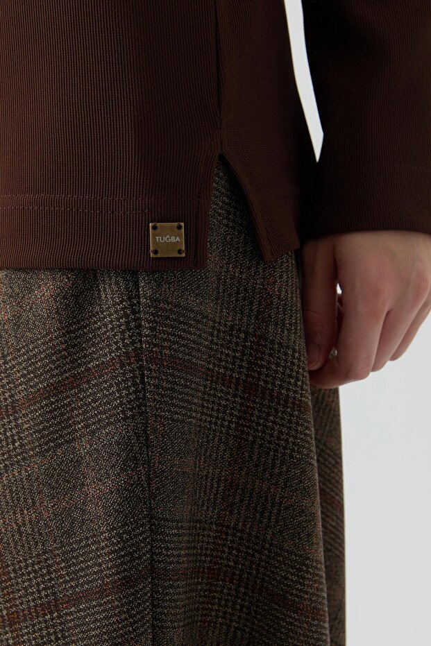 Polo Yaka Örme Bluz - Kahve - 4