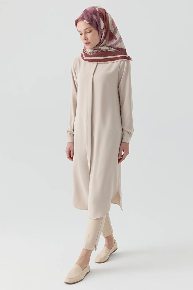 Gizli Patlı Basıc Tunik - Bej - 1