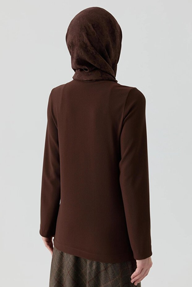 Polo Yaka Örme Bluz - Kahve - 2
