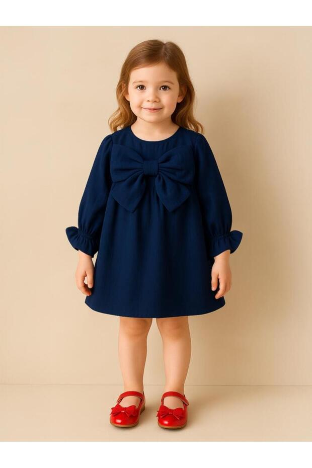 Bowknot Dress for 2-5 Years Old - Navy Blue for 2-3 Years Old