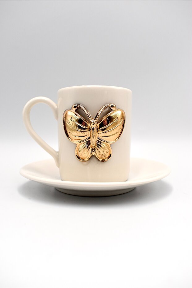 Butterfly Detailed Porcelain Cup Set - for 2 Person