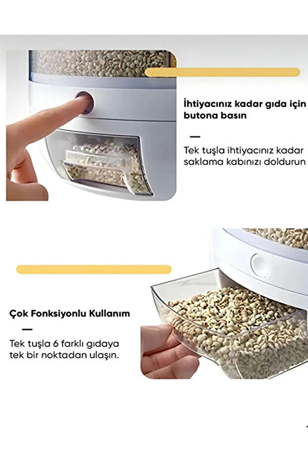 Dry Food and Pulses Organizer 360° Rotatable 6-Compartment Airtight Storage Container 6 Lt - 5