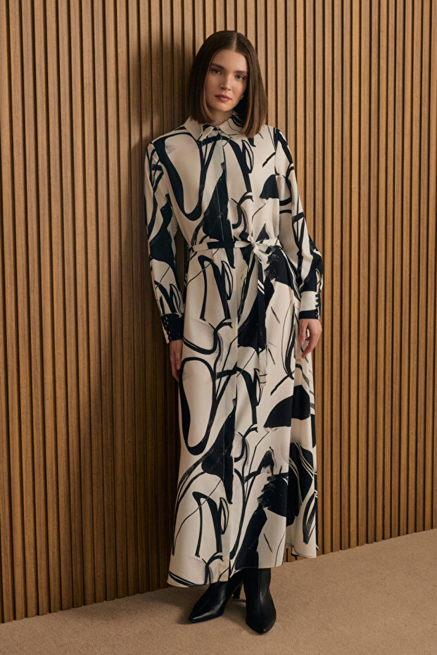 Desenli Gömlek Elbise - 1