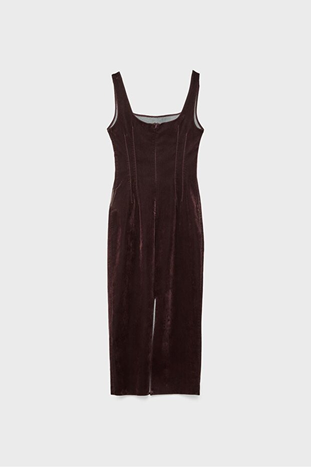 Kadife dar midi elbise - 7