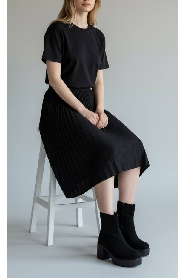 Kadın Yüksek Pop Kalın Tabanlı Topuklu Bot - Siyah - 4