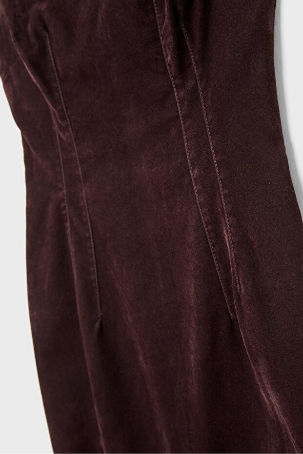 Kadife dar midi elbise - 8