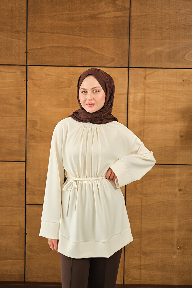 Women's Elastic Waist Tunic Cream