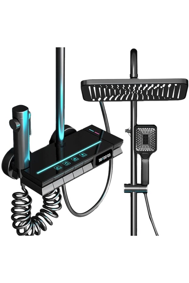 Premium LED Shower System: Digital Display, Adjustable, Multi-Function, Grey Finish - 1
