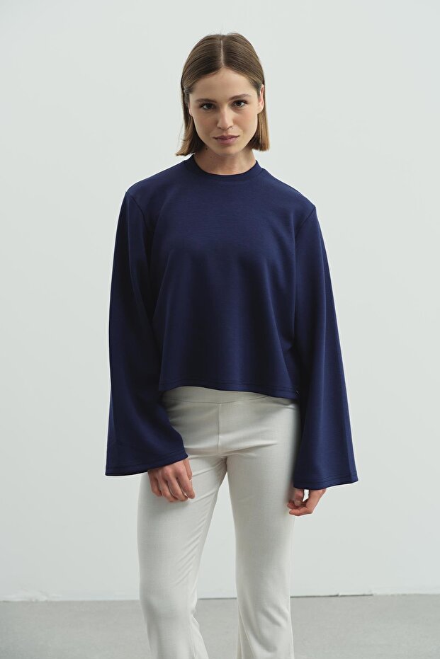 Oversize Basic Kısa Sweatshirt 981 Sax - 1