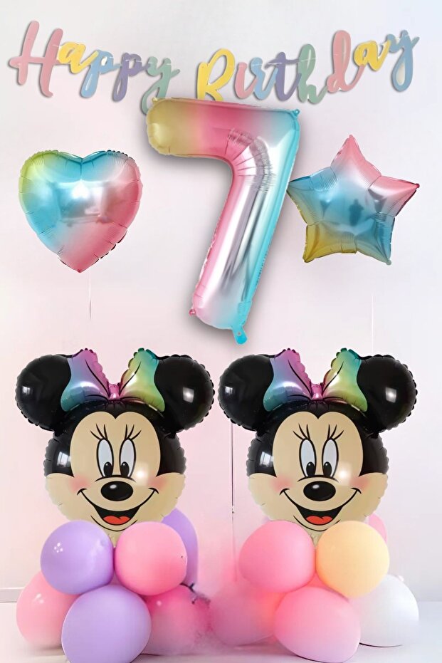 7 Years Old Minnie Mouse Balloon Set Party Supplies Number Rainbow Foil Balloon Birthday Decorations