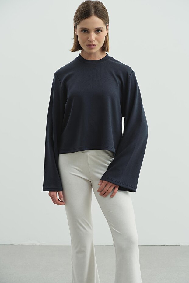 Oversize Basic Kısa Sweatshirt 981 Füme - 1