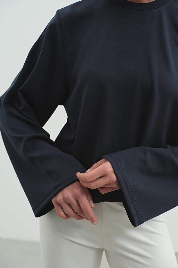 Oversize Basic Kısa Sweatshirt 981 Füme - 4