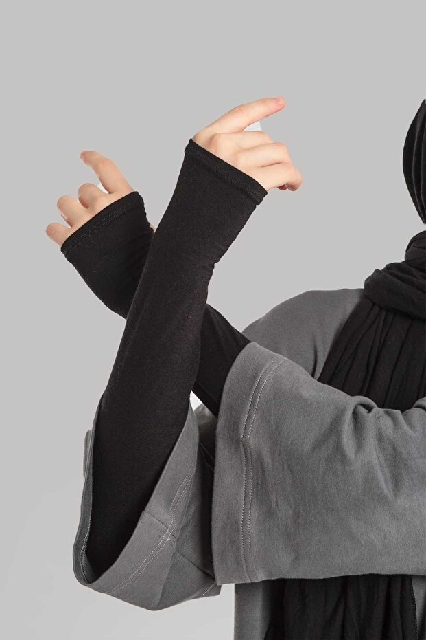 أكمام حجاب مفتوحة الأصابع - أسود