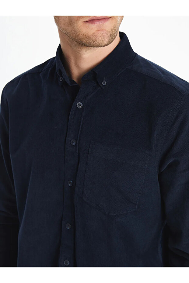 Regular Fit Uzun Kollu Kadife Erkek Gömlek - 1