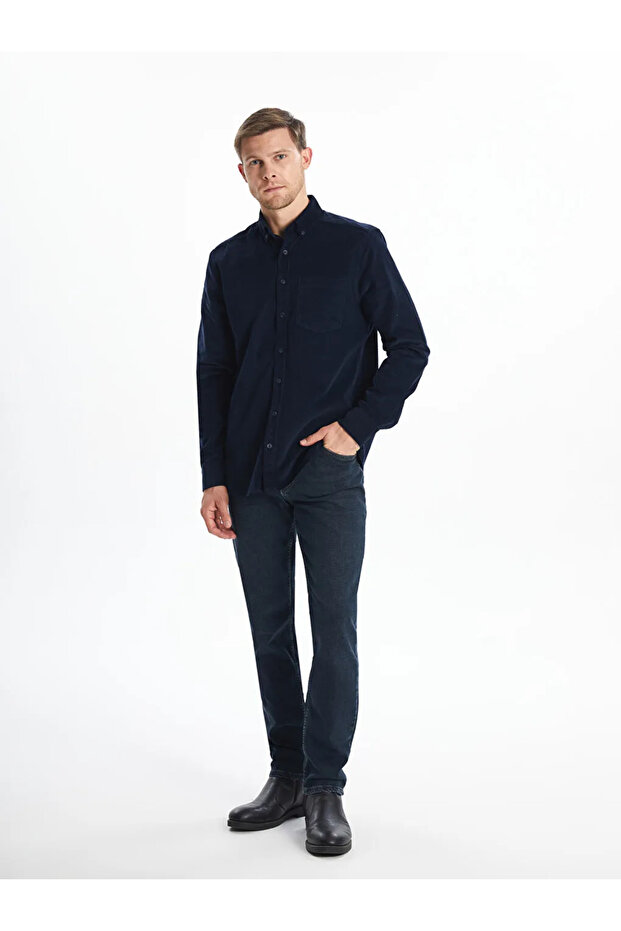 Regular Fit Uzun Kollu Kadife Erkek Gömlek - 4