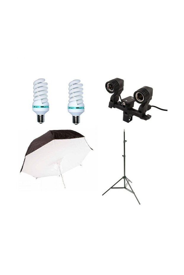Continuous light kit with 2 bulbs and softbox umbrella type 110cm back reflection