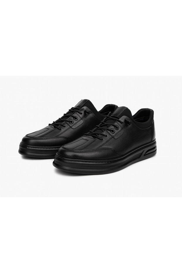 Gr0407 Genuine Leather Smart Lace-Up Ankle Stretch Orthopedic Black Color Men's Shoes