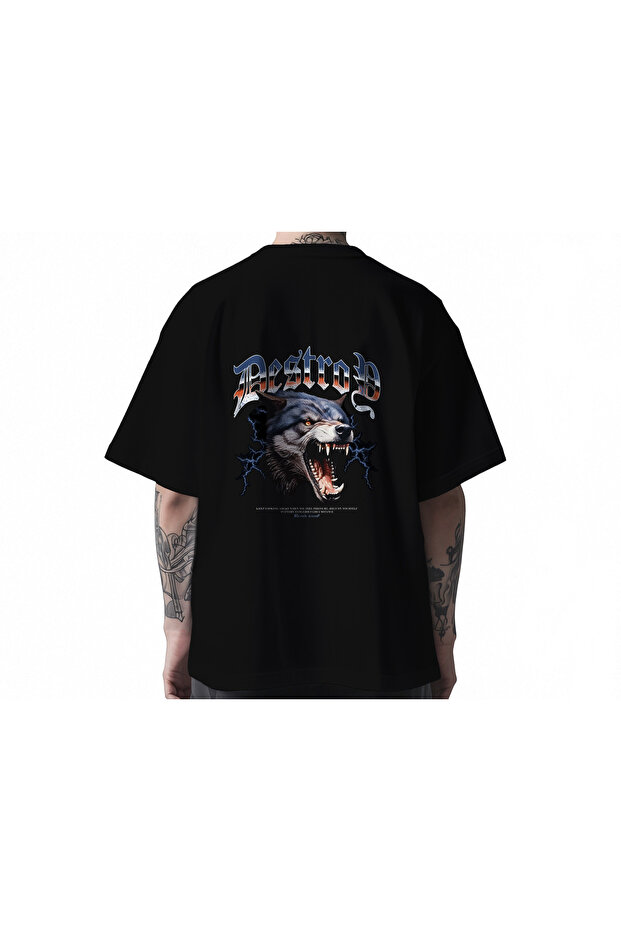 Destroy Wolf / Oversized Unisex T-Shirt / 95% Premium Quality Cotton / 330Gr Thick Combed Cotton