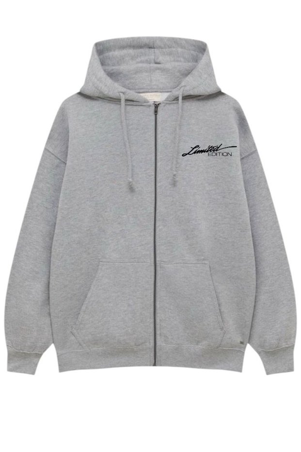 New Season Zippered 3-Ply Cotton Grey Printed Sweatshirt