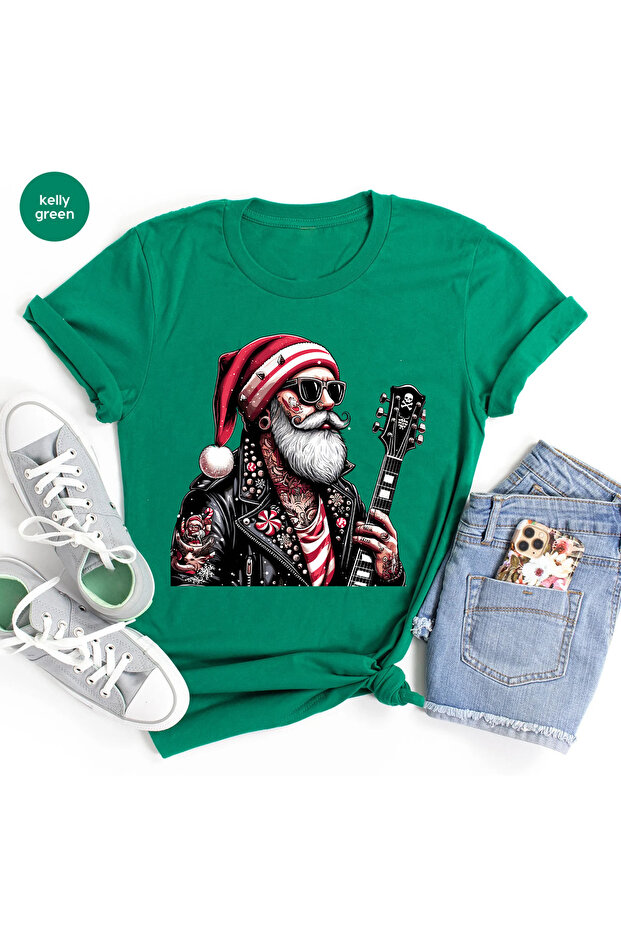 Christmas Noel Printed Cotton Short Sleeve Regular Fit Rock T-Shirt