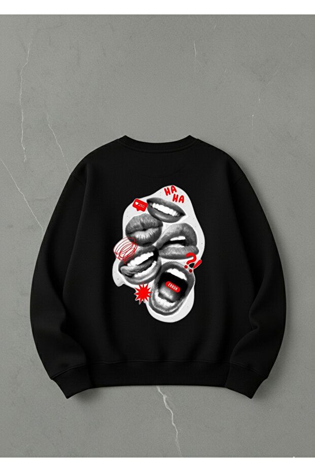 Sweatshirt Oversized Unisex Crew Neck Ha Ha Mouth Printed