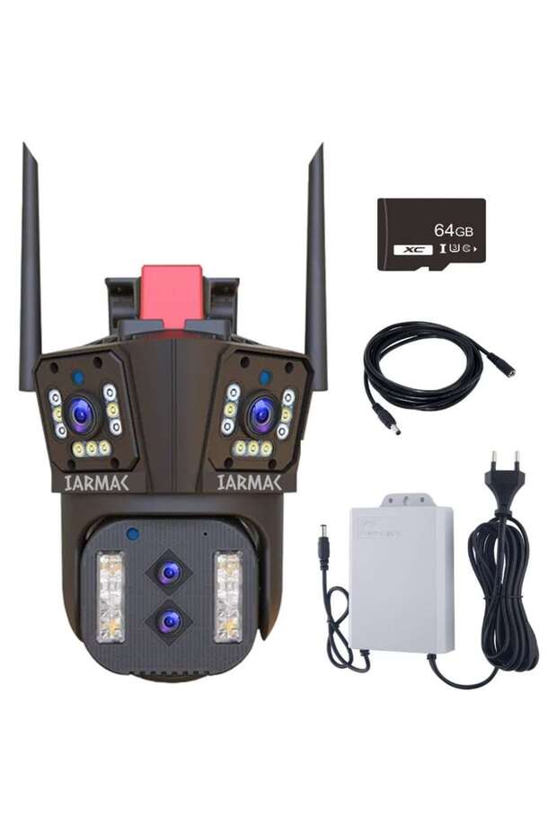 Camera de supraveghere tripla WiFi cu Alimentare UPS, 16Mp, 10X Zoom Optic, exterior/interior, Ultra HD, rotire 360 grade, leduri lumina, comunicare bidirectionala, alarma, senzor miscare, Neagra