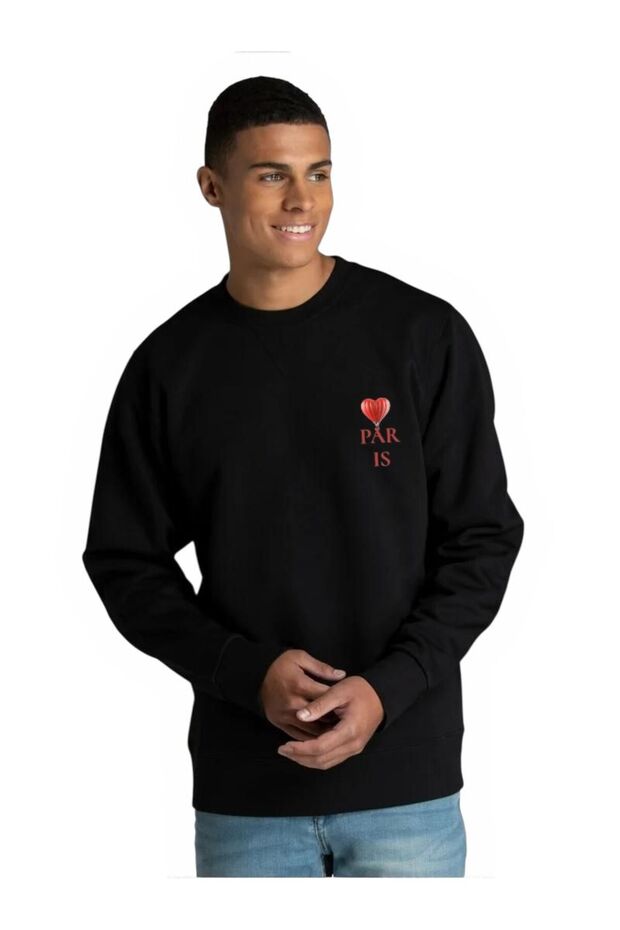 Paris Written Heart Hot Air Balloon Printed Sweatshirt – Unisex Oversized Model Paris 🖤