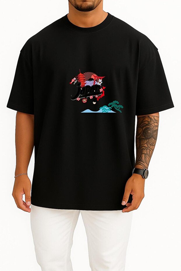 Oversized Mount Fuji Cherry Blossom Japan Chest Design Unisex T-Shirt