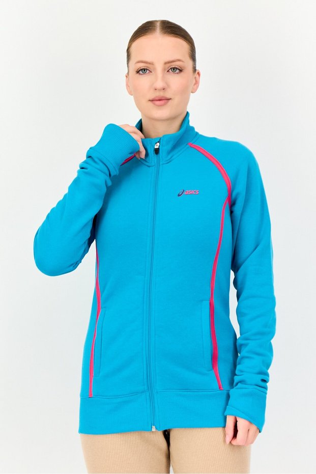 Women Sportswear Fit Brand Logo Long Sleeve Outdoor Sweatshirt, Turquoise
