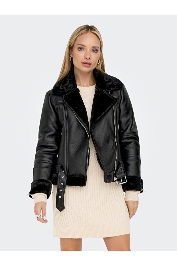 Onlagnete Faux Leather Black Women's Coat 15260002
