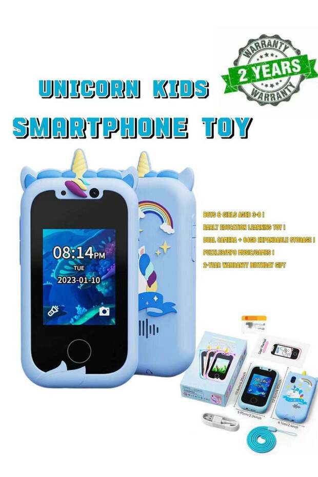 TNGames Unicorn Kids Smartphone Toy (Ages 3-8) - Dual Camera, 64GB Expandable, Educational, 2-Year W