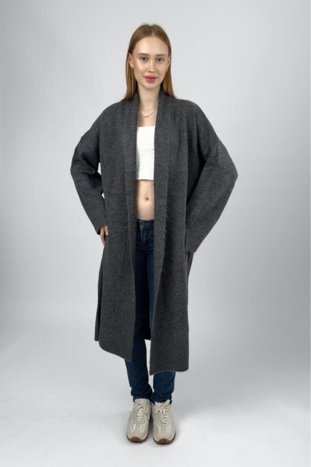 Women's Shawl Collar Long Knit Cardigan Anthracite