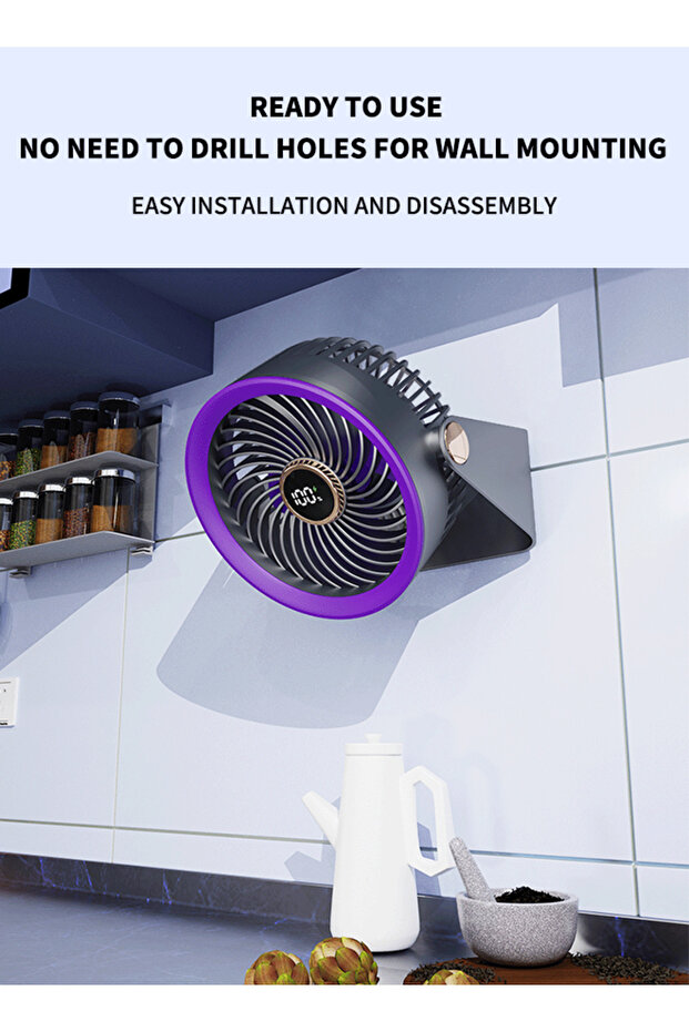 Portable Fan with LED Digital Display＆5 Level Wind Speed Adjustment Table Fan with 4000mAh Battery - 3
