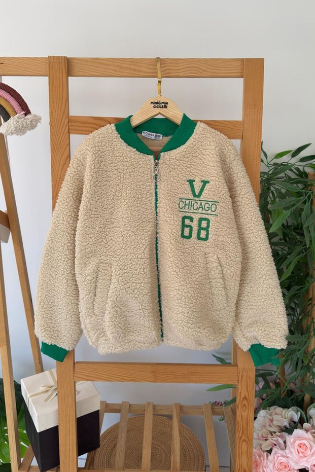 My Little One's Cicileri V68 Embroidered Detailed College Winter Unisex Lamb Coat - Beige