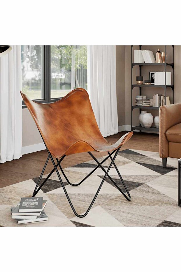 Butterfly Chair Brown Real Leather