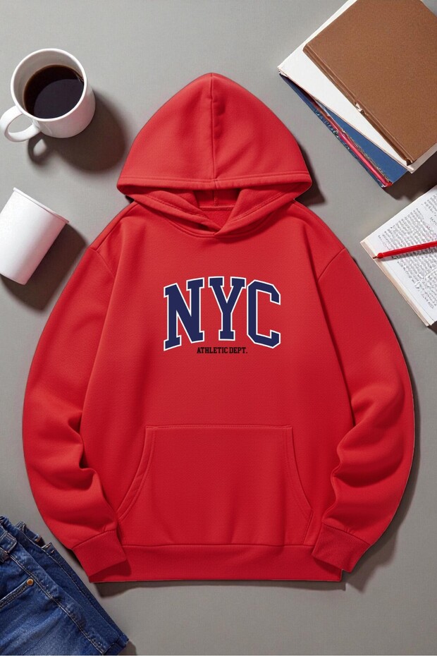 Unisex Nyc Design Printed Hooded Sweatshirt